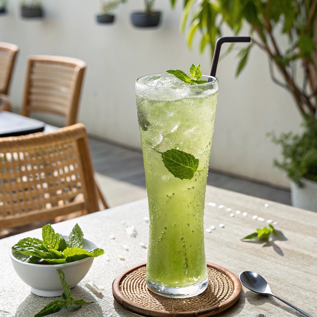 Iced matcha green tea lemon with mint