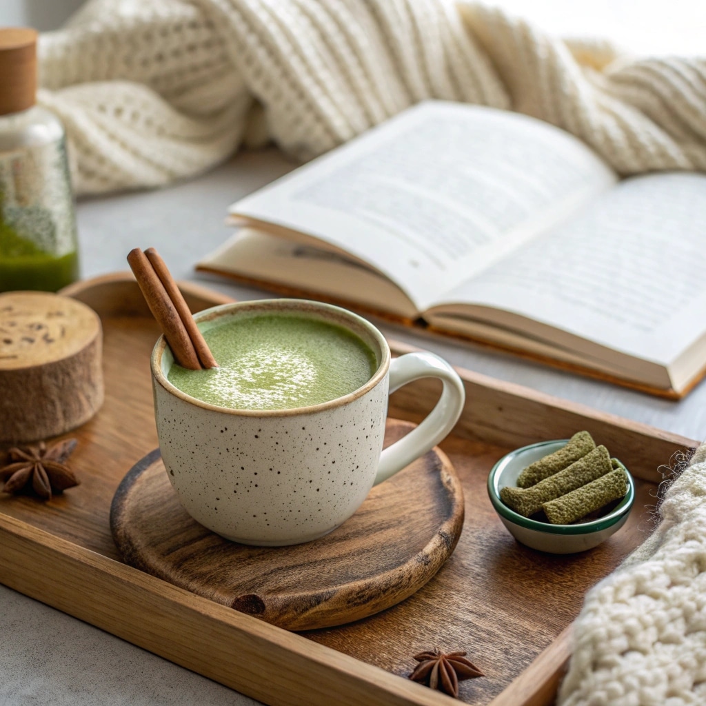serving matcha green tea latte
