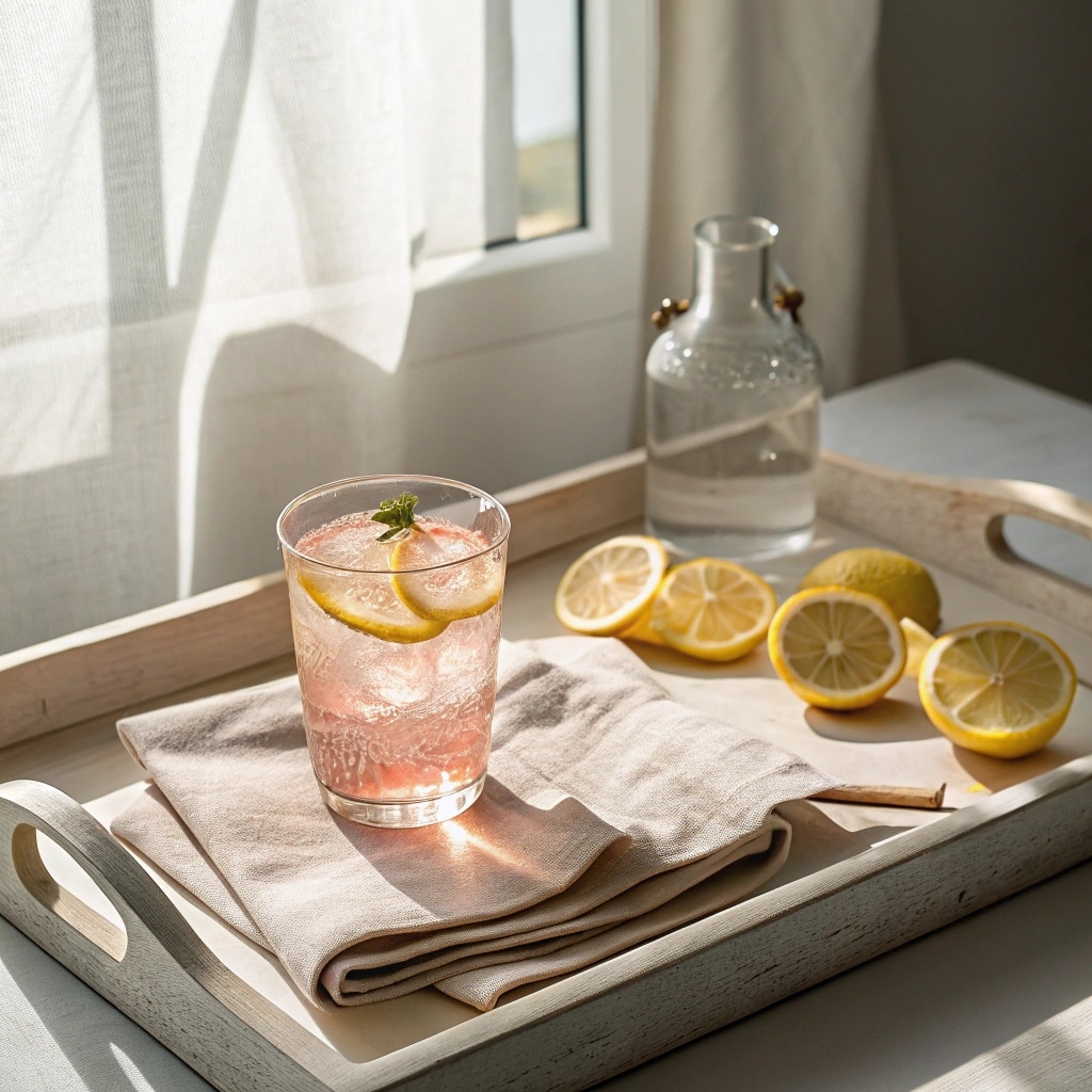 served pink salt diet drink recipe with lemon