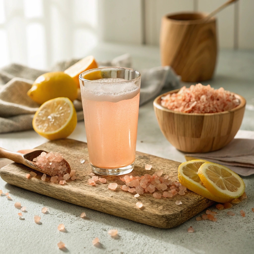 Pink salt weight loss drink in morning light