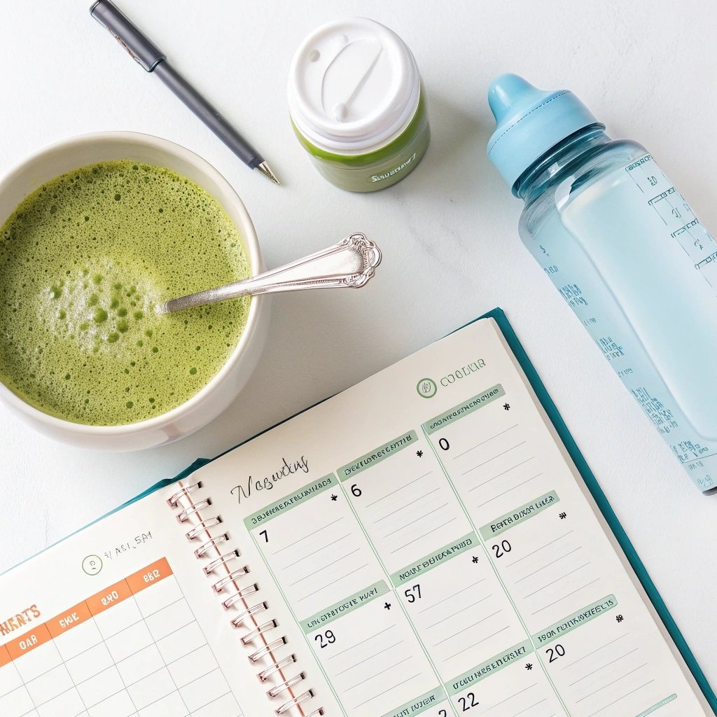 Matcha with prenatal vitamins and pregnancy schedule