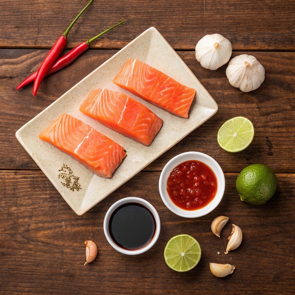 Ingredients for salmon and sweet chilli sauce