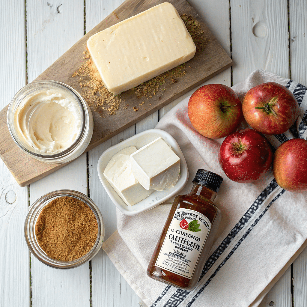 Ingredients for apple dipping sauce with cream cheese