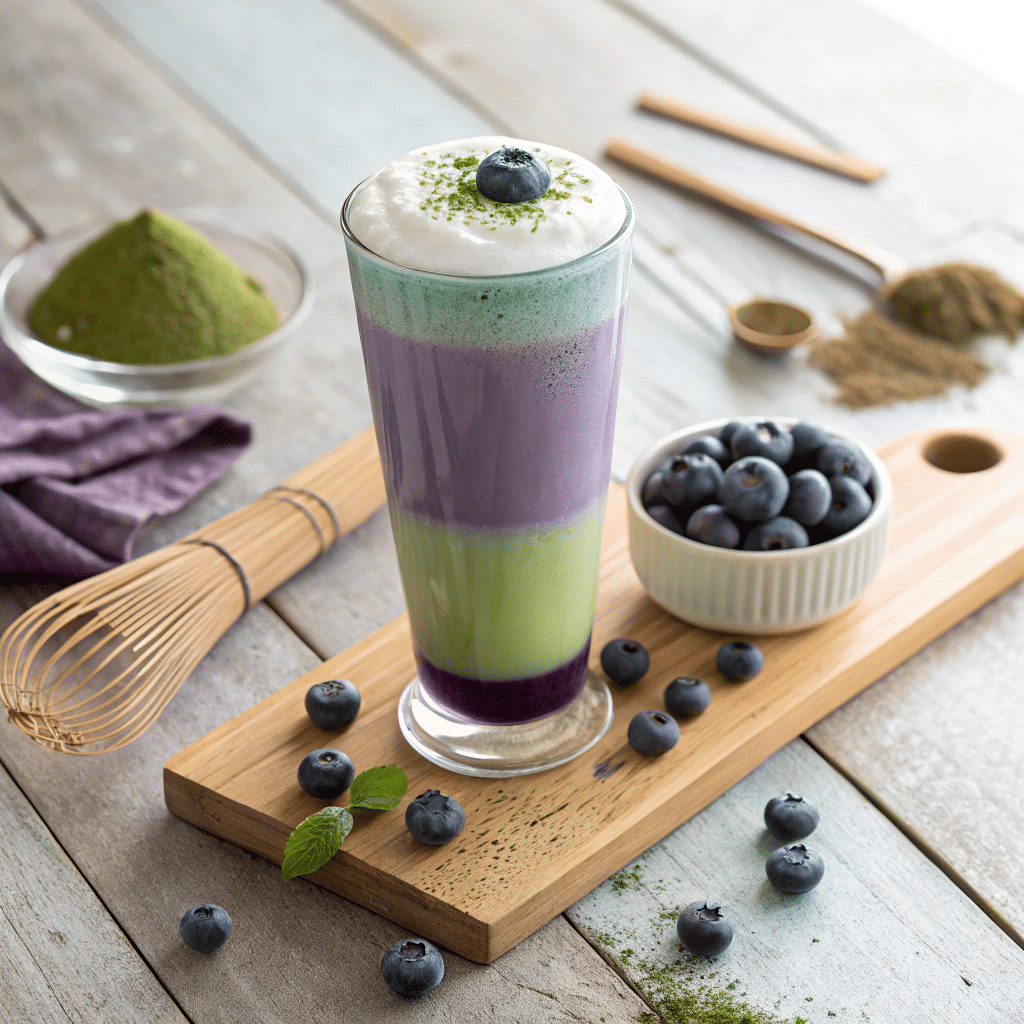 blueberry matcha latte vibrant drink