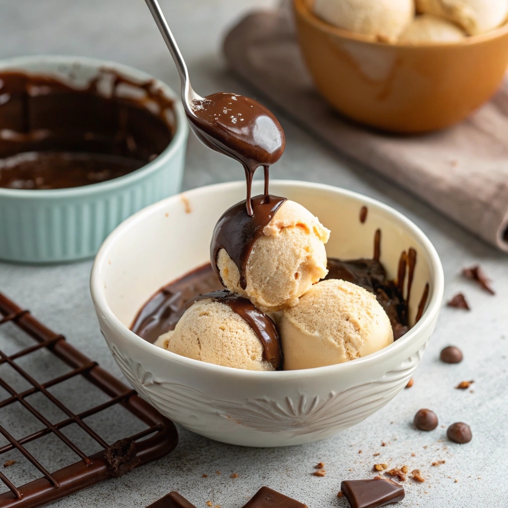 dipping ice cream bonbons in chocolate