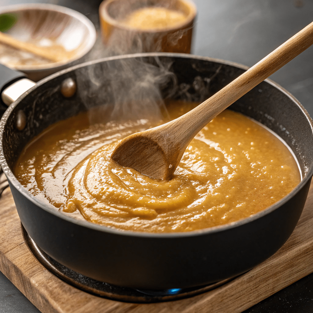 Duck Chinese sauce cooking on stove