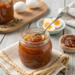 Homemade egg jam jars with labels