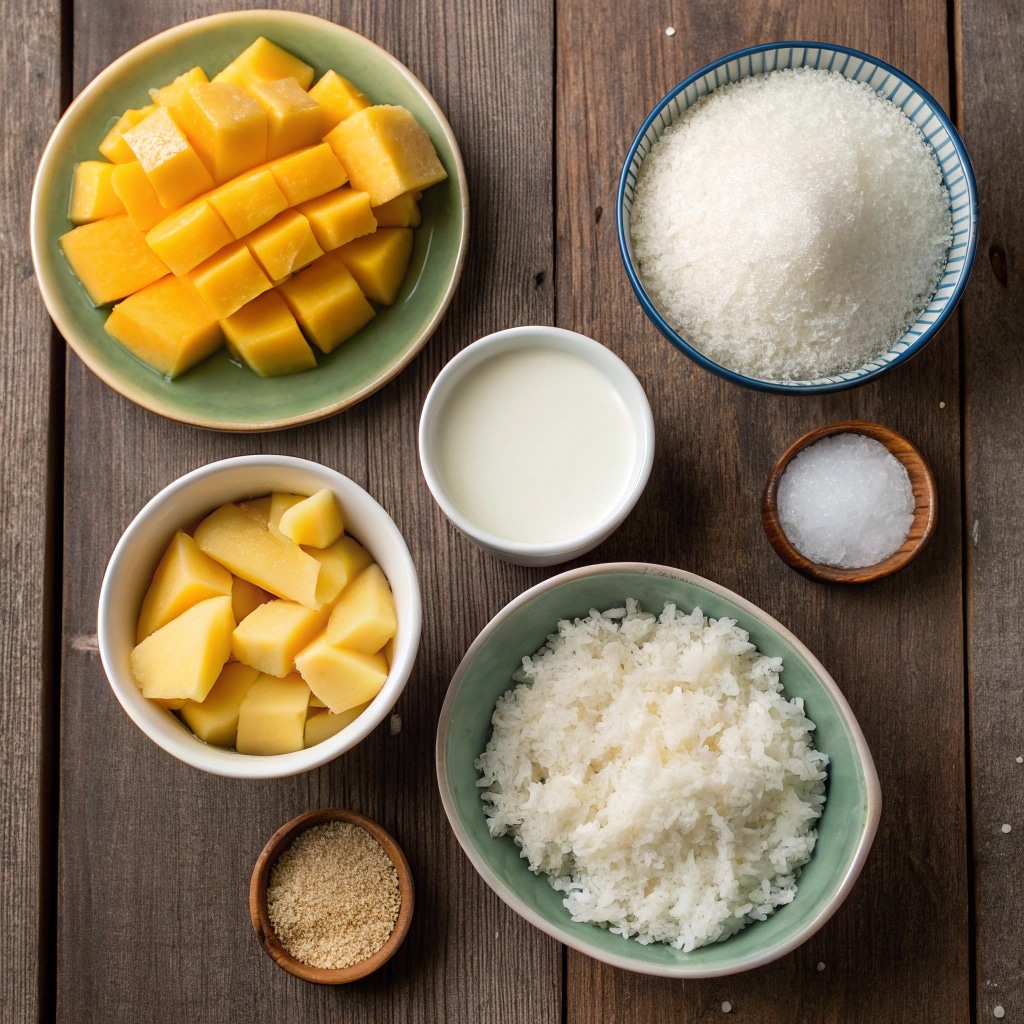 Ingredients for mango sticky rice with condensed milk