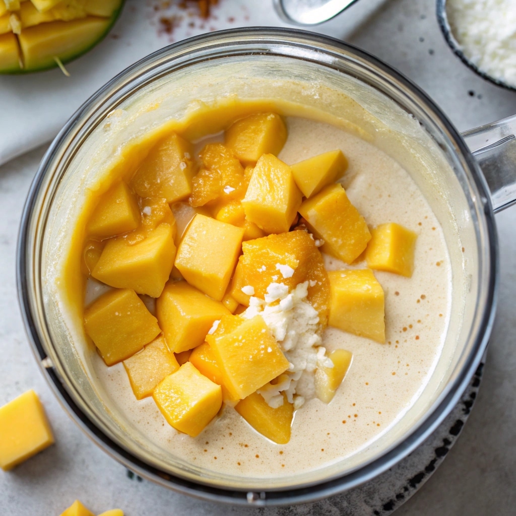 Blending mango for sticky rice ice cream