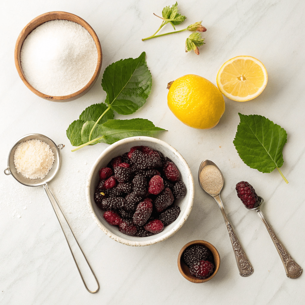 Ingredients for recipe for mulberry jam