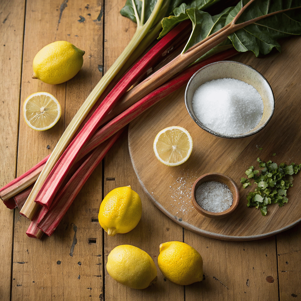 Ingredients for old fashioned rhubarb jam recipe