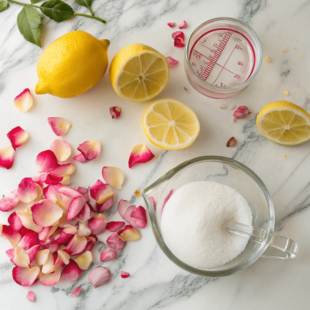 Ingredients for rose petal jam