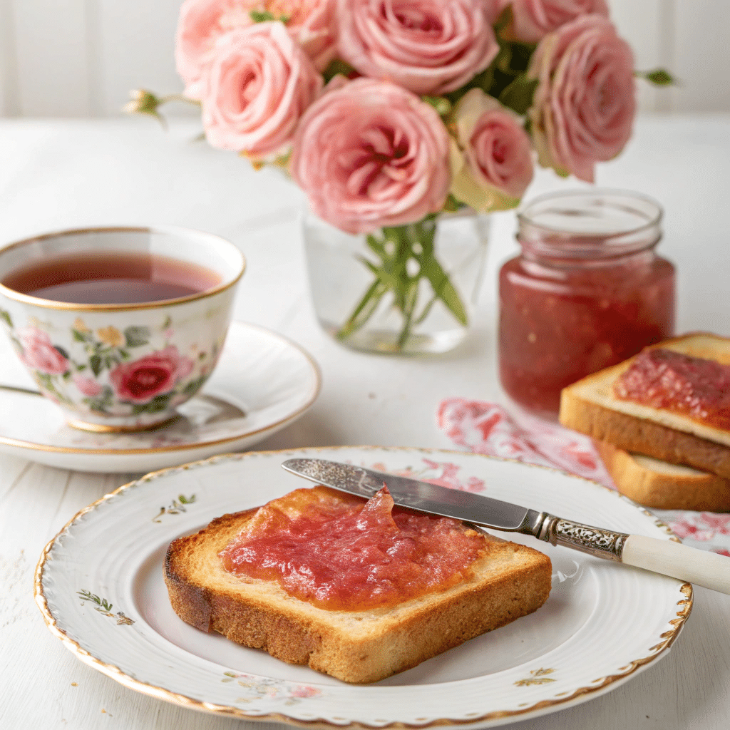 Rose petal jam served on toast
