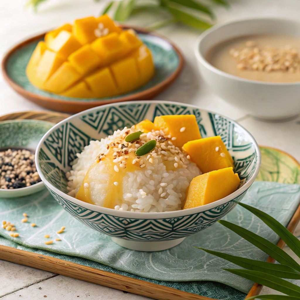 Steamed sticky rice for mango sticky rice with condensed milk