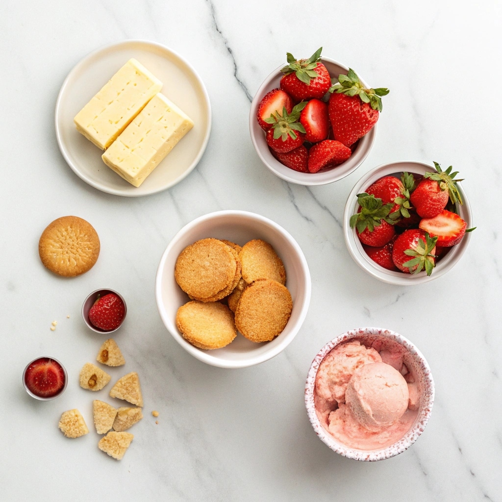 Ingredients for making strawberry ice cream crunch