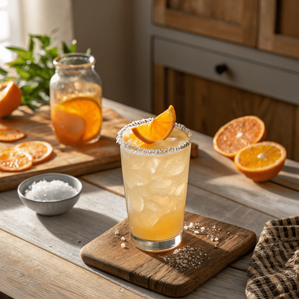Adrenal mocktail drink with orange slices and coconut water