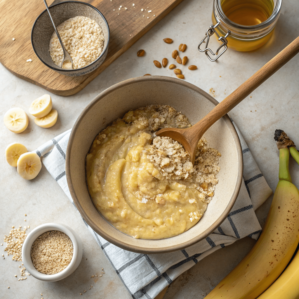 Mixing banana and oats cookie dough