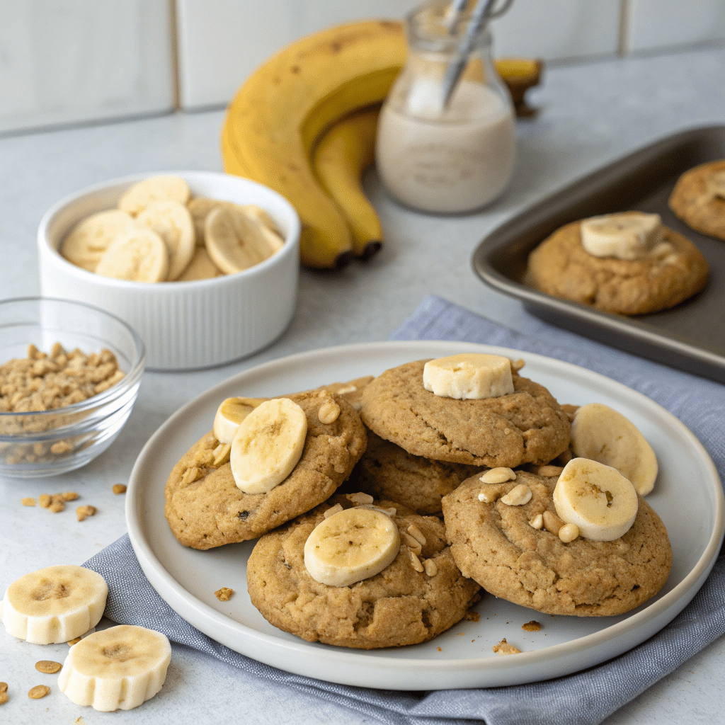 Stack of banana and peanut butter cookies