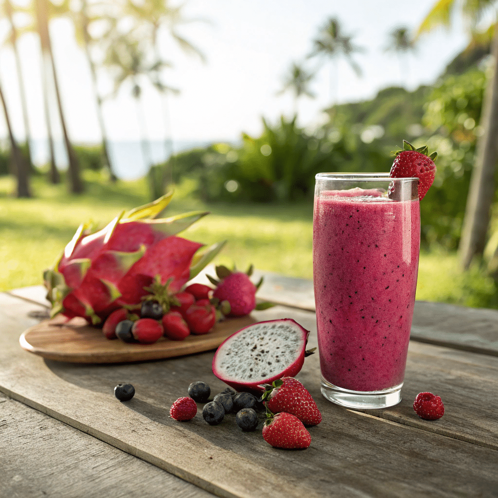 Dragon berry juice with fresh fruits