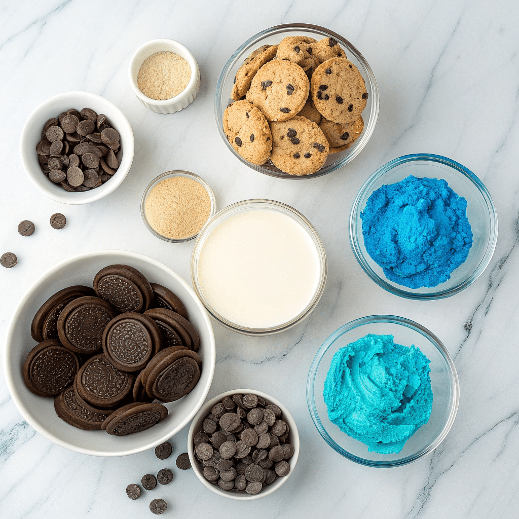 
Ingredients for Cookie Monster ice cream bars