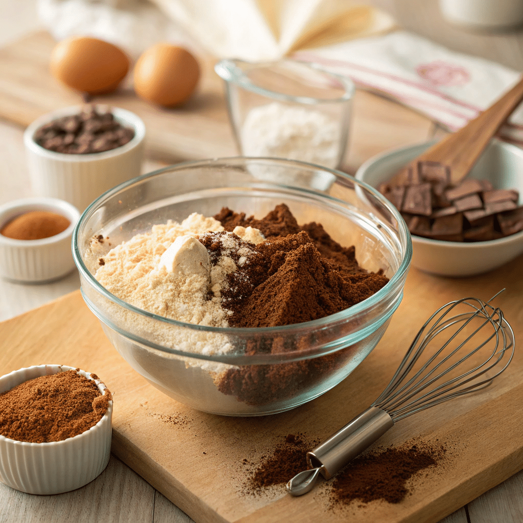 Mixing dry ingredients for healthy brownies