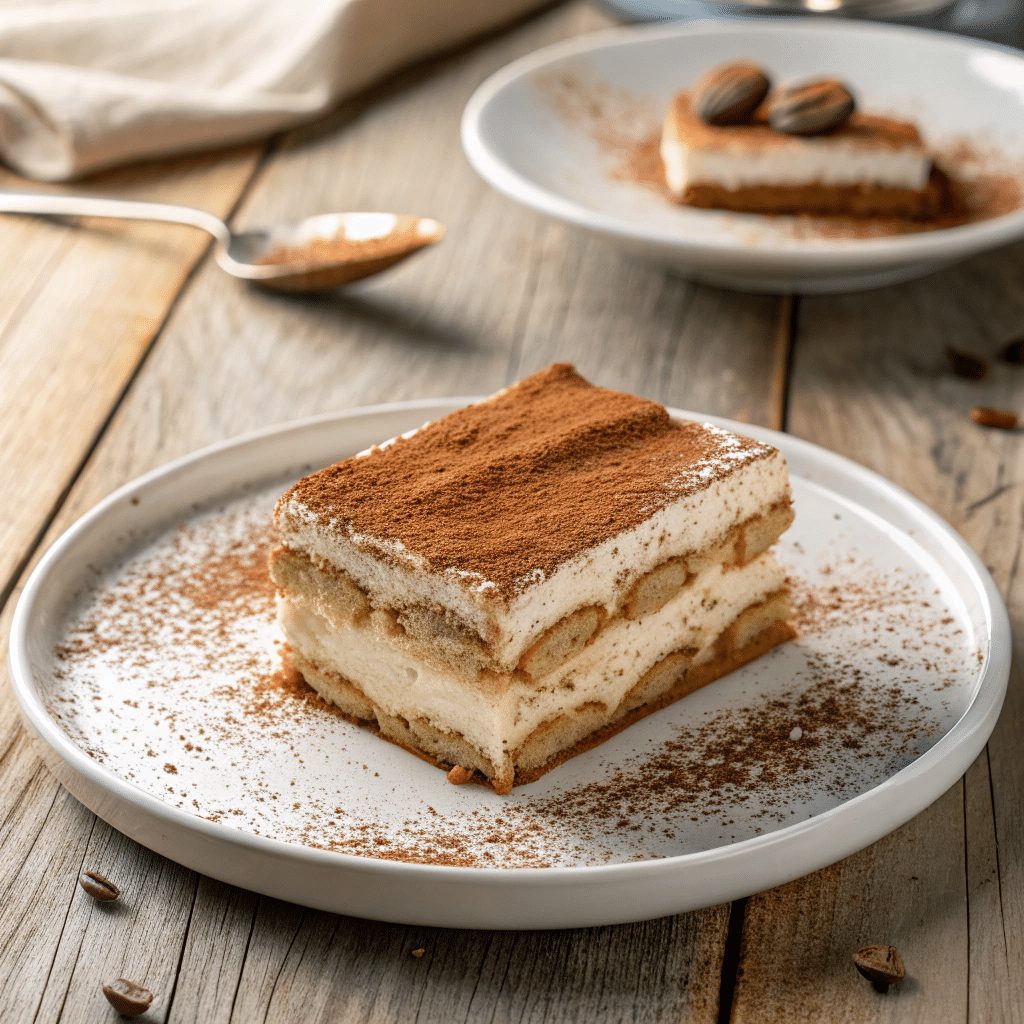 Horchata tiramisu slice dusted with cinnamon