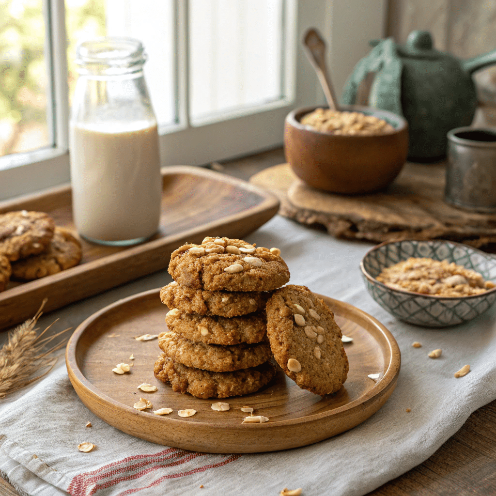 Plate of peanut butter and oats cookies