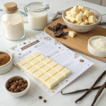 White chocolate bar recipe card with ingredients