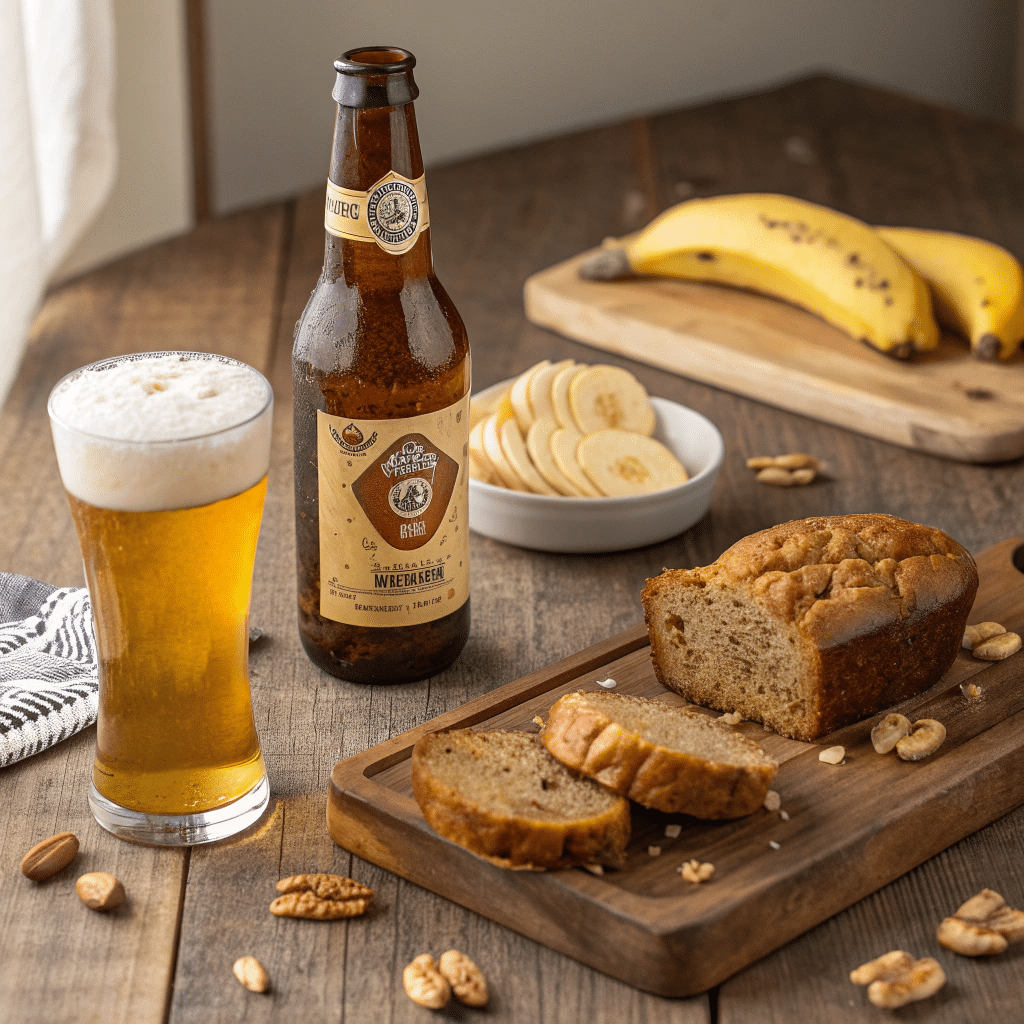 glass of banana nut bread beer with banana bread