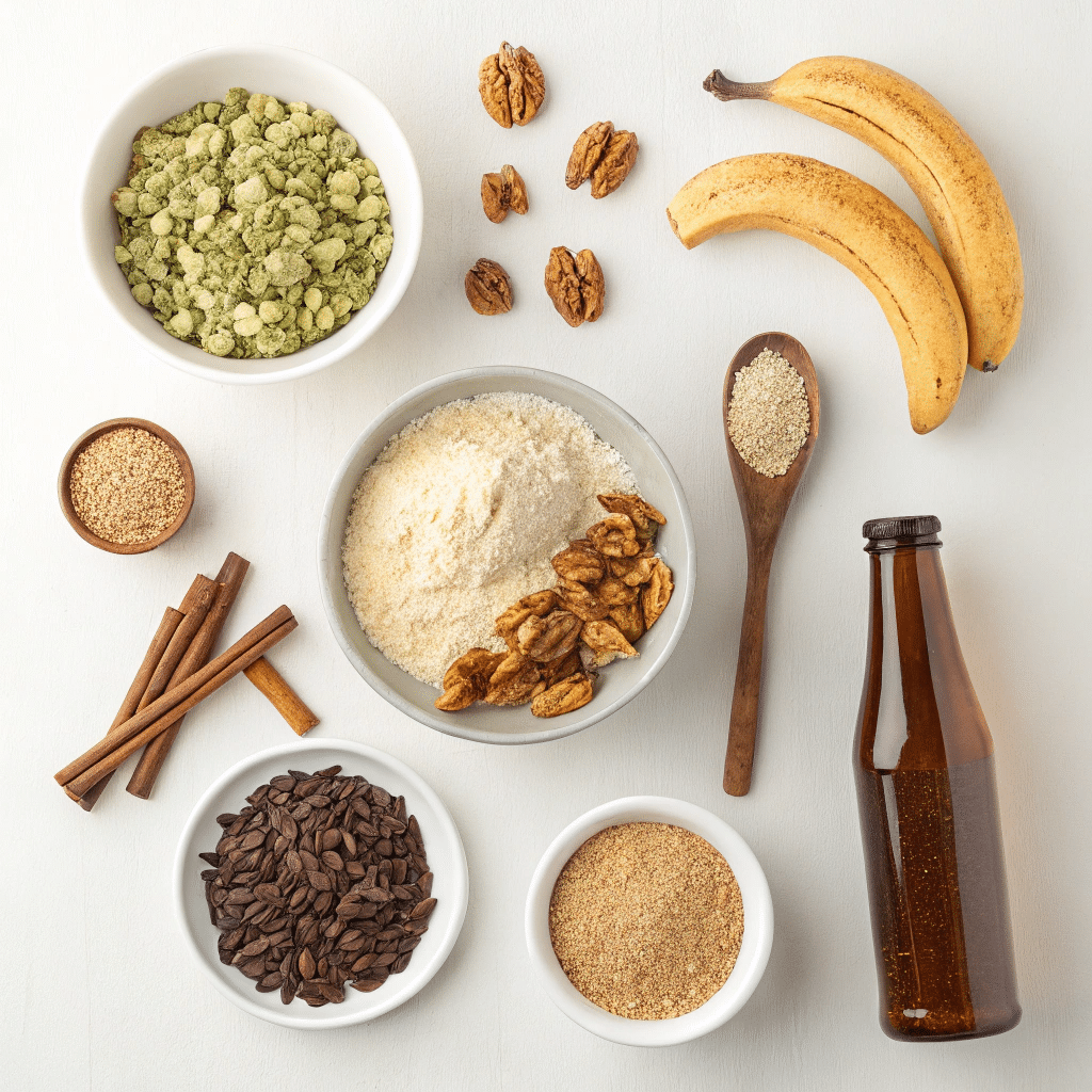 banana nut bread beer ingredients flat lay